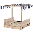 OUTSUNNY - Bac à sable carré en bois pour enfant dim. 106L x 106l cm avec bancs et couvercle - auvent réglable - vignette