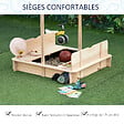 OUTSUNNY - Bac à sable carré en bois pour enfant dim. 106L x 106l cm avec bancs et couvercle - auvent réglable - vignette
