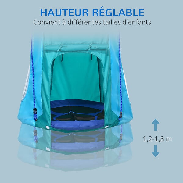OUTSUNNY - Balançoire nid d'oiseau ronde balançoire panier Ø 1,1 x 1,5H m - tente amovible incluse - accessoires inclus bleu - large