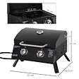 OUTSUNNY - Barbecue gaz de table transportable pieds pliables - 2 brûleurs 5 kW - barbecue gaz de camping - grille de cuisson, réceptacle graisse, thermomètre - acier noir - vignette