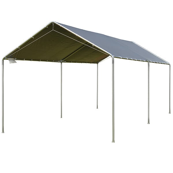 OUTSUNNY - Carport auvent pour voiture 5,95L x 2,90l x 2,60H m acier galvanisé robuste PE haute densité gris - large
