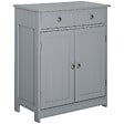 KLEANKIN - Meuble bas de salle de bain sur pied 2 portes avec étagère réglable 2 tiroirs poignées boutons métal MDF gris - vignette