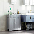 KLEANKIN - Meuble bas de salle de bain sur pied 2 portes avec étagère réglable 2 tiroirs poignées boutons métal MDF gris - vignette