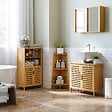 KLEANKIN - Meuble rangement bas salle de bain bambou style naturel 2 portes avec étagère 2 niches bambou - vignette
