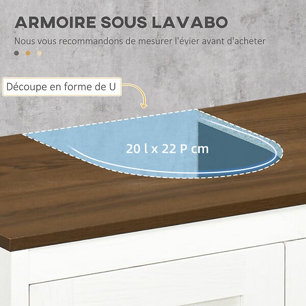 KLEANKIN - Meuble salle de bain - meuble sous-vasque - placard 2 portes avec étagère - panneaux blanc aspect bois noyer - large