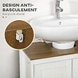 KLEANKIN - Meuble salle de bain - meuble sous-vasque - placard 2 portes avec étagère - panneaux blanc aspect bois noyer - vignette