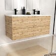 AURLANE - Meuble de salle de bains 120cm 4 Tiroirs_Chêne Naturel + Vasque céramique blanche - TIMBER 120 - vignette