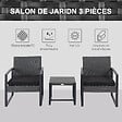 OUTSUNNY - Salon de jardin 2 places 3 pièces 2 chaises avec coussins + table basse plateau verre trempé résine tressée aspect rotin noir - vignette
