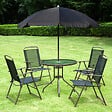 OUTSUNNY - Ensemble salon de jardin 6 pcs - table ronde + 4 chaises pliables + parasol - acier époxy café textilène polyester noir - vignette
