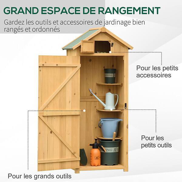 OUTSUNNY - Armoire abri de jardin remise pour outils 3 étagères 2 portes loquets toit pente bitumé 77L x 54l x 179H cm sapin traité lasuré - large