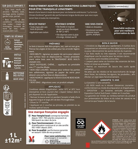 V33 BOIS - Lasure Climats Extrêmes® 12 ans chêne doré 5 L - large