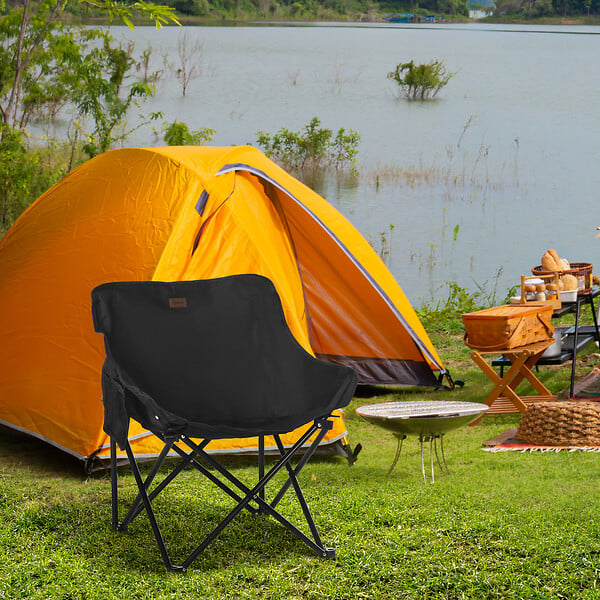 OUTSUNNY - Chaise de camping pliable avec sac de transport et pochette de rangement acier oxford noir - large