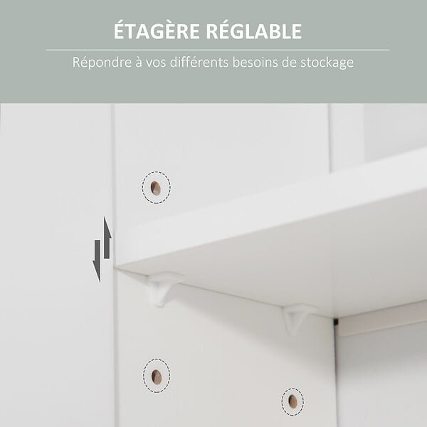 KLEANKIN - Armoire murale miroir de salle de bain - 2 portes, étagères, niche - dim. 54L x 15,2l x 55,3H cm - MDF blanc - large