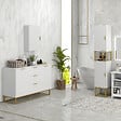 KLEANKIN - Armoire murale de salle de bain - porte, 2 étagères - poignée métal doré MDF blanc - vignette