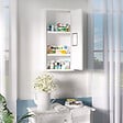 KLEANKIN - Armoire à pharmacie 2 étagères 3 niveaux dim. 30L x 12l x 60H cm logo croix transparent acier blanc - vignette