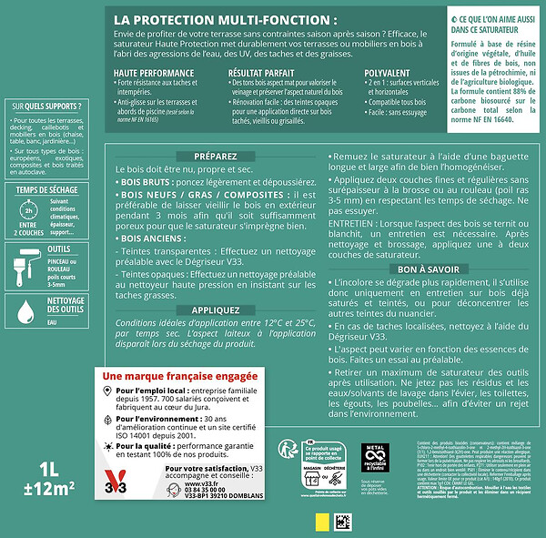V33 BOIS - Saturateur Haute Protection chêne clair 0,75 L - large