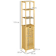 KLEANKIN - Meuble colonne rangement salle de bain style cosy dim. 34L x 30l x 173H cm porte à lattes 3 étagères bambou MDF aspect bois clair - vignette