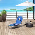 OUTSUNNY - Bain de soleil pliable transat inclinable 4 positions chaise longue de lecture 3 coussins fournis bleu - vignette