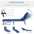 OUTSUNNY - Bain de soleil pliable transat inclinable 4 positions chaise longue de lecture 3 coussins fournis bleu - vignette