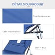 OUTSUNNY - Bain de soleil pliable transat inclinable 4 positions chaise longue de lecture 3 coussins fournis bleu - vignette