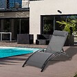 OUTSUNNY - Bain de soleil transat design contemporain inclinable multi-positions tétière amovible incluse alu textilène gris - vignette
