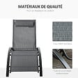 OUTSUNNY - Bain de soleil transat design contemporain inclinable multi-positions tétière amovible incluse alu textilène gris - vignette