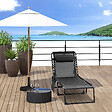 OUTSUNNY - Bain de soleil transat pliable avec poignée - dossier inclinable multi-positions, pochette, tétière - acier époxy lacets élastiques textilène noir - vignette