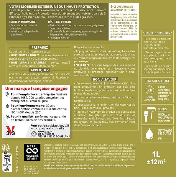 V33 BOIS - Huile Haute Protection teck brut 1 L - large