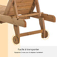 OUTSUNNY - Bain de soleil transat style colonial dossier réglable 3 positions roulettes tablette support bois sapin pré-huilé - vignette
