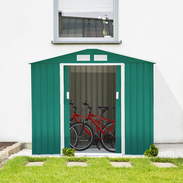 OUTSUNNY - Abri de jardin - remise pour outils - cabanon porte verrouillable - dim. 213L x 130l x 185H cm - tôle d'acier vert - large