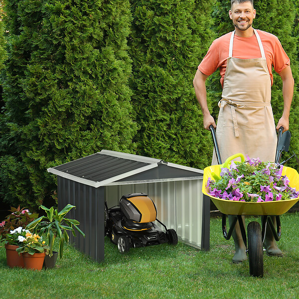 OUTSUNNY - Abri de jardin pour tondeuse à gazon robot-tondeuse - garage tondeuse robot - tôle acier ondulé gris blanc - large