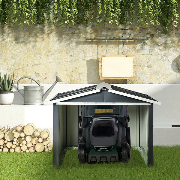 OUTSUNNY - Abri de jardin pour tondeuse à gazon robot-tondeuse - garage tondeuse robot - tôle acier ondulé gris blanc - large