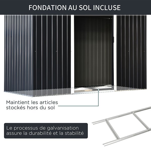 OUTSUNNY - Abri de jardin - remise pour outils - cabanon portes verrouillables - dim. 2,8L x 1,3l x 1,72H m - tôle d'acier gris noir - large