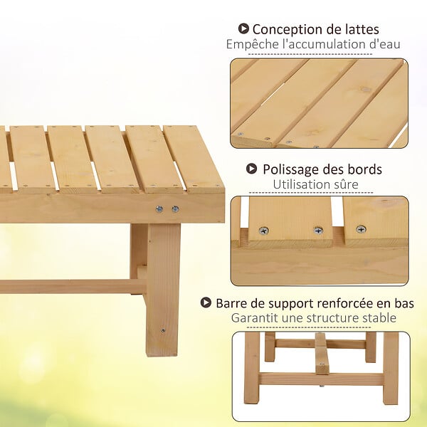 OUTSUNNY - Banc de jardin 2 places style rural chic assise à lattes dim. 110L x 38l x 35H cm bois de sapin pré-huilé - large