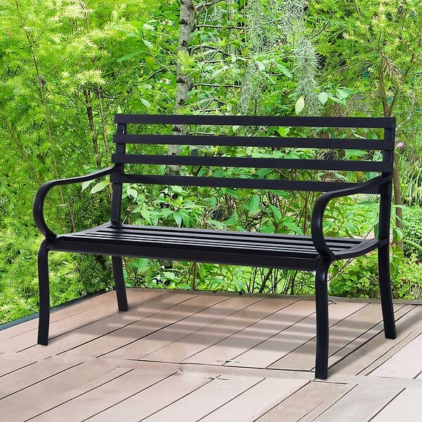 OUTSUNNY - Outsunny Banc de Jardin Design Contemporain 2 Places dim. 127L x 58l x 82H cm métal époxy Noir - large