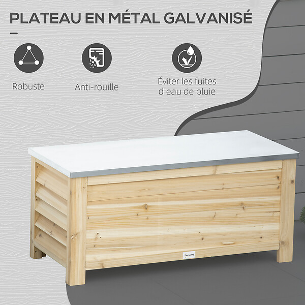 OUTSUNNY - Banc coffre de jardin 2 en 1 - dim. 110L x 50l x 50H cm - charge max. 120 Kg - bois sapin pré-huilé acier galvanisé - large