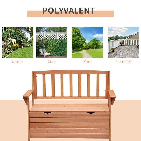 OUTSUNNY - Banc coffre de jardin 2 places dim. 112L x 58l x 84H cm - dossier à lattes - charge max. 280 Kg - bois sapin pré-huilé - large