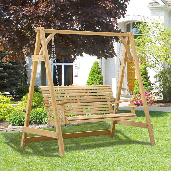 OUTSUNNY - Balancelle de jardin 2 places dim. 1,8L x 1,2l x 1,85H m accoudoirs supports verres bois de mélèze pré-huilé - large