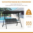 OUTSUNNY - Balancelle de jardin 3 places grand confort toit inclinaison réglable assise et dossier ergonomique acier époxy textilène noir - vignette