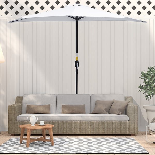 OUTSUNNY - Demi parasol - parasol de balcon - ouverture fermeture manivelle - acier polyester haute densité blanc - large