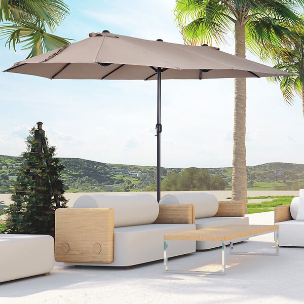 OUTSUNNY - Parasol de jardin XXL parasol grande taille 4,6L x 2,7l x 2,4H m ouverture fermeture manivelle acier polyester haute densité marron - large