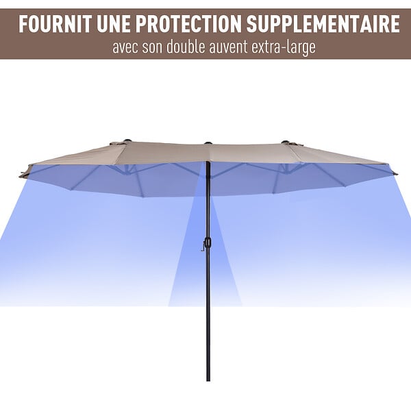OUTSUNNY - Parasol de jardin XXL parasol grande taille 4,6L x 2,7l x 2,4H m ouverture fermeture manivelle acier polyester haute densité marron - large