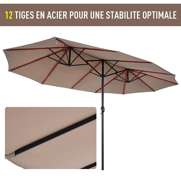 OUTSUNNY - Parasol de jardin XXL parasol grande taille 4,6L x 2,7l x 2,4H m ouverture fermeture manivelle acier polyester haute densité marron - large