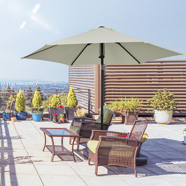 OUTSUNNY - Parasol inclinable octogonal  Ø 2,65 x 2,35H m métal époxy noir polyester haute densité 180 g/m² gris clair - large