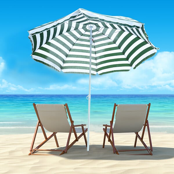 OUTSUNNY - Parasol inclinable octogonal de plage Ø 180 cm tissu polyester haute densité anti-UV mât démontable vert blanc rayé - large