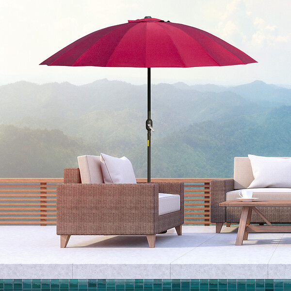 OUTSUNNY - Parasol inclinable rond avec manivelle métal fibre de verre Ø 2,55 m polyester haute densité bordeaux - large