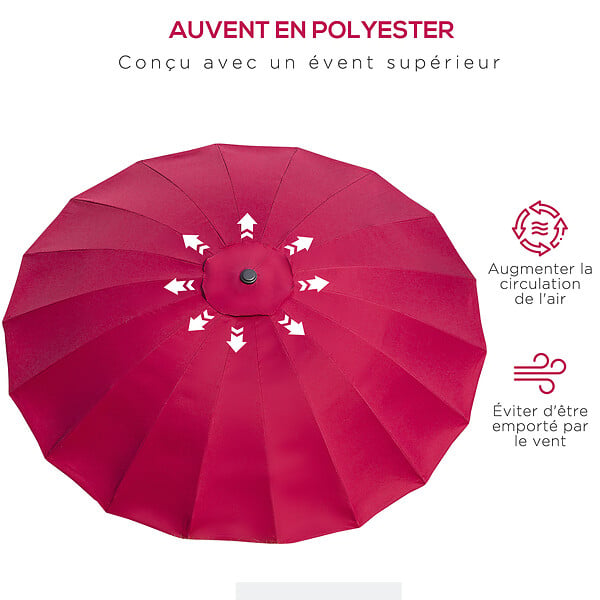 OUTSUNNY - Parasol inclinable rond avec manivelle métal fibre de verre Ø 2,55 m polyester haute densité bordeaux - large