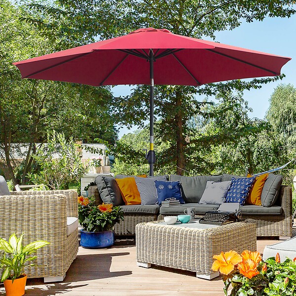 OUTSUNNY - Parasol en métal rond polyester 180g/m² manivelle inclinable Ø 2,95 x 2,5 m bordeaux - large