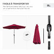 OUTSUNNY - Parasol en métal rond polyester 180g/m² manivelle inclinable Ø 2,95 x 2,5 m bordeaux - vignette
