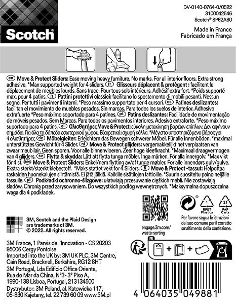 SCOTCH - Glisseur alvéolé adhésif SCOTCH gris métal 35 x 24 mm x4 - large
